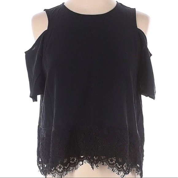 Madewell 100% silk cold shoulder top with lace trim - Picture 2 of 8